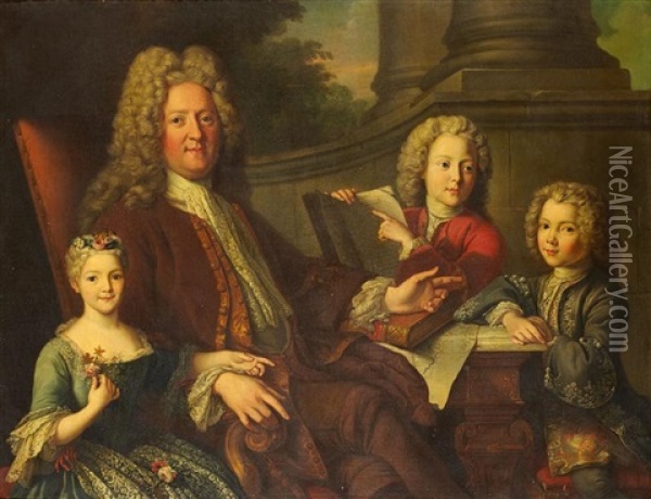 Portrait Presume Du Duc Du Maine, Mademoiselle Du Maine, Monseigneur Le Prince De Dombes, Et Monseigneur Le Comte D'eu Oil Painting - Jean-Baptiste van Loo