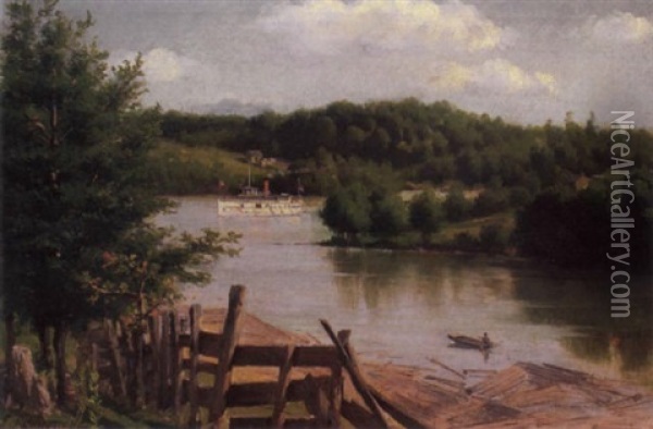 Riverscape With Steamer Oil Painting - Joseph-Charles Franchere