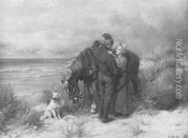 Auf Der Dune - Ein Junges Paar Nimmt Abschied Oil Painting - Karl Emil Muecke