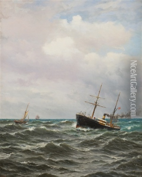 Ships At Sea Oil Painting - Oskar Conrad Kleineh