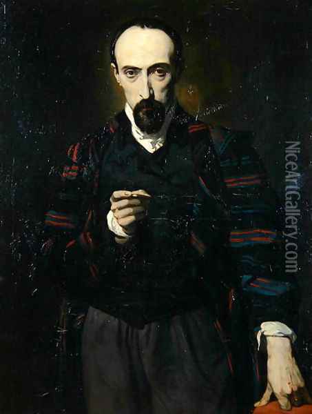 Portrait of Achille Deveria Oil Painting - Louis Boulanger