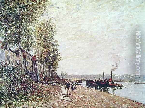 Steam Boats on the Loing at Saint-Mammes, 1877 Oil Painting - Alfred Sisley