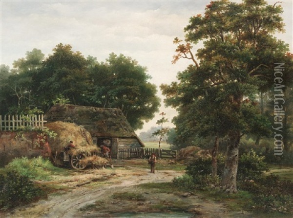 Eine Scheune Im Wald Oil Painting - Hendrik Barend Koekkoek