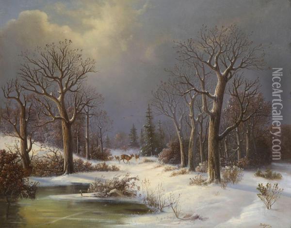 Winterlandschaft Mit Rehen Oil Painting - Colestin Brugner