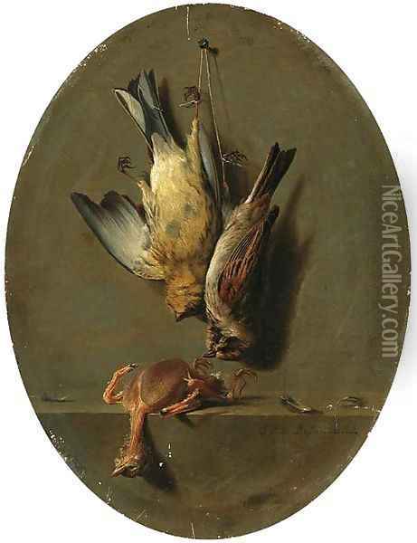 A trompe l'oeil of dead songbirds Oil Painting - Jean-Joseph-Xavier Bidauld