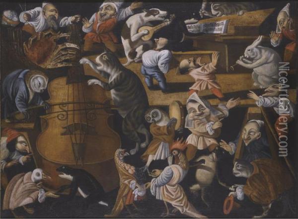 A Concert Of Animals, Birds, And Stylised Figures Oil Painting - Master Of The Fertility Of The Egg