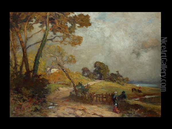 Landschaft In Der Bretagne Mit Figurenstaffage Oil Painting - Jean Remond