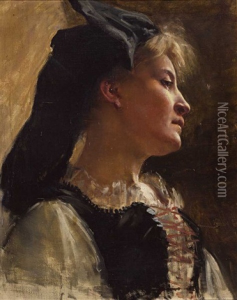Portrait Einer Hubschen Jungen Frau In Tracht Oil Painting - William-Adolphe Bouguereau