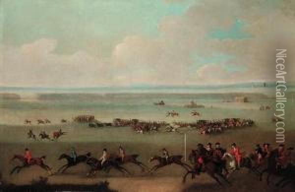 A Race Meeting On Newmarket Heath Oil Painting - Peter Tillemans