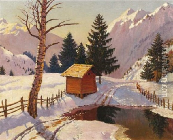 Paysage Russe Sous La Neige Oil Painting - Mikhail Markianovich Germanshev