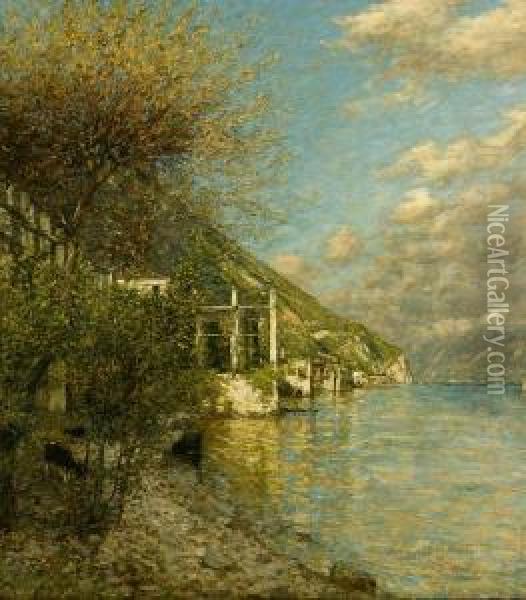 A Brescian Shore Oil Painting - Henry Herbert La Thangue