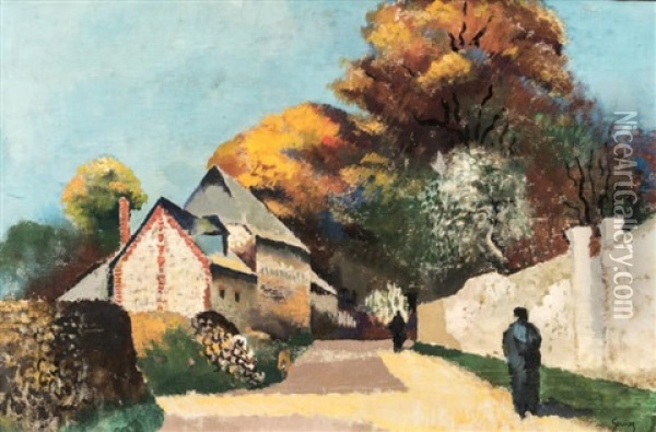 Chemin Du Mont-joli A La Croix Rouge, Pres D'honfleur Oil Painting - Paul Elie Gernez