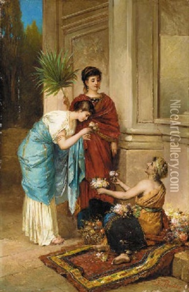The Flower Seller Oil Painting - Edouard Frederic Wilhelm Richter