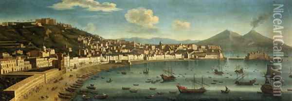View of The Bay of Naples from the Bay of Chiaia Oil Painting - Tommaso Ruiz