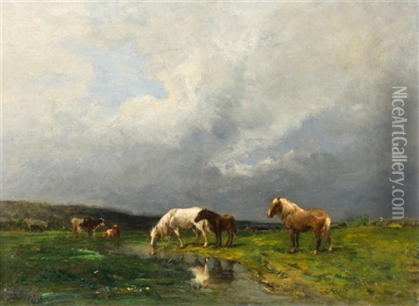 Pferde Auf Der Weide Oil Painting - Jules Hereau