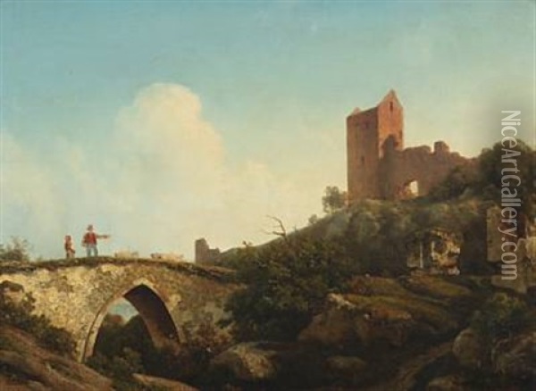 Landscape With The Ruins Of Castle Hammershus, Bornholm Oil Painting - Georg Emil Libert