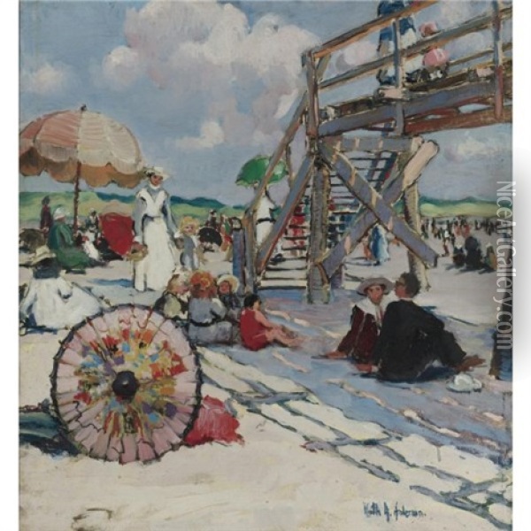 Beach At Gloucester Oil Painting - Ruth A. (Temple) Anderson
