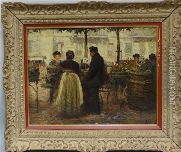 Scene De Marche Sur Les Grands Boulevards A Paris Oil Painting - Anatole Eugene Hillairet