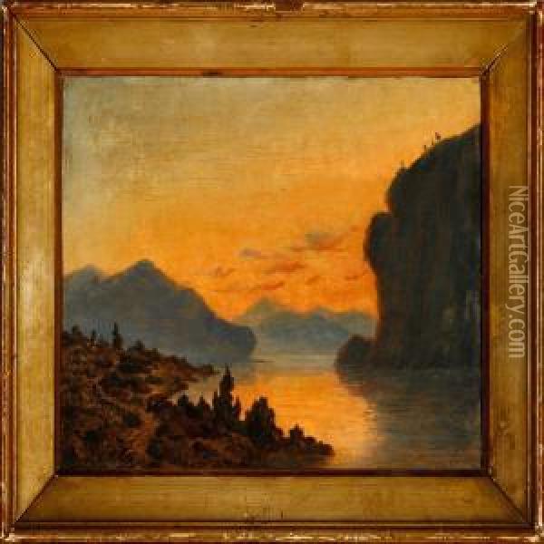 Midnight Sun At Lofoten Oil Painting - Carl Petersen