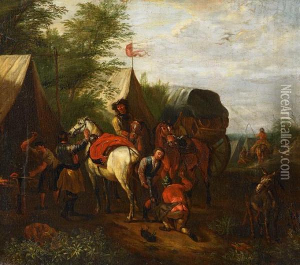 At The Farriers Oil Painting - Georg Philipp I Rugendas