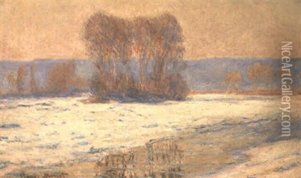La Seine A Bennecourt, Hiver Oil Painting - Claude Monet