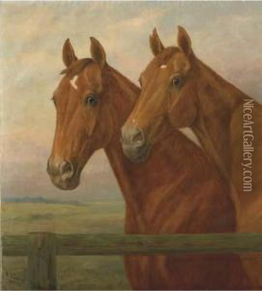 Two Horses Oil Painting - Karl Volkers