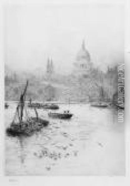 St. Paul's Cathedral From The Thames Oil Painting - William Lionel Wyllie