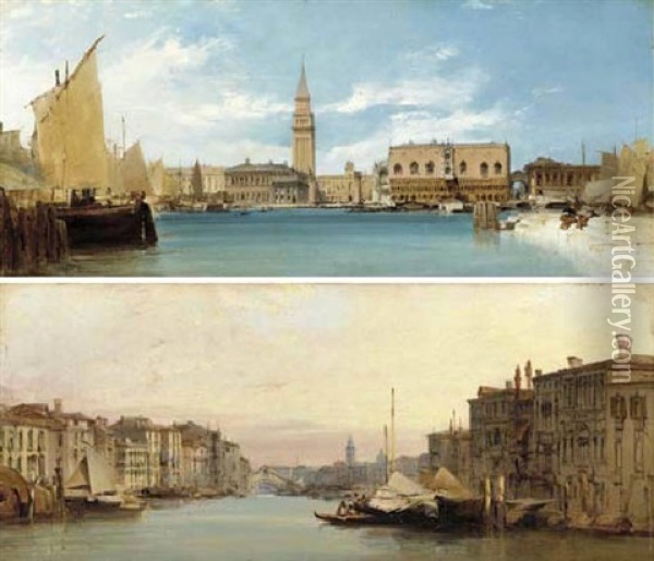 View Of The Piazzetta, Venice, Including The Libreria, The Campanile, San Marco, The Doge's Palace And The Bridge Of Sighs Oil Painting - William Callow