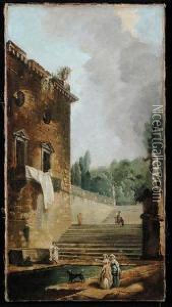 Giardino Di Villa Romana Oil Painting - Hubert Robert