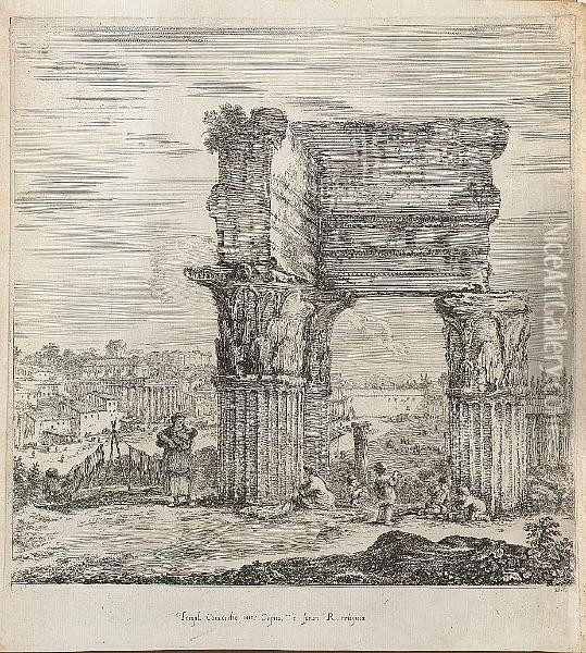 Le Temple De La Concorde Et Le Forum Romanum (de Visme 835) Oil Painting - Stefano della Bella