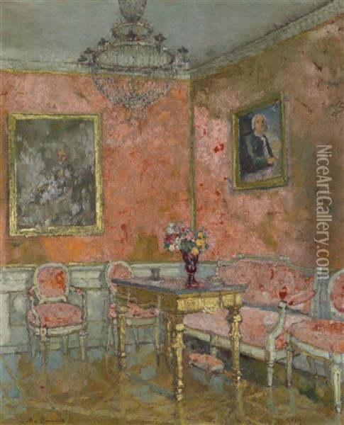 Interieur-weimar, Wittumspalais, Empfangszimmer Oil Painting - August Von Brandis