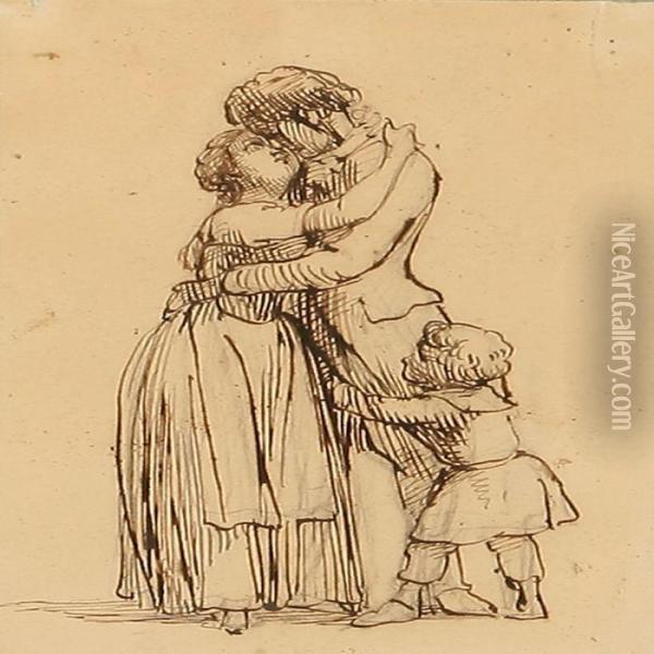 A Family Hugs Oil Painting - Wilhelm Marstrand