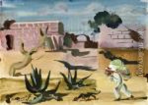 Mexican Peasants And Century Plants Oil Painting - Alexander Evgenievich Yakovlev