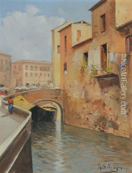 Navigli A Milano Oil Painting - Giuseppe Solenghi