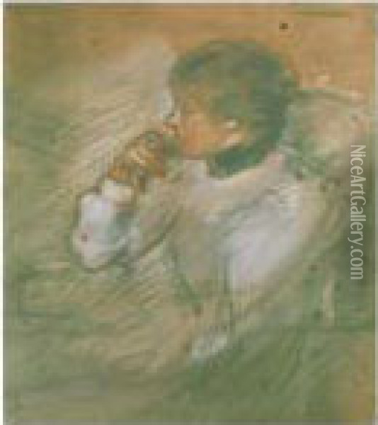 Portrait Of A Lady Smoking Oil Painting - Samuel John Peploe