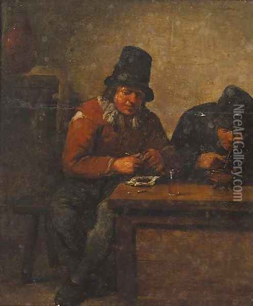 Boors smoking in an interior Oil Painting - Adriaen Jansz. Van Ostade
