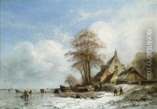 Winterlandschap Met Schaatsenrijders Oil Painting - Albert Eduard Moerman
