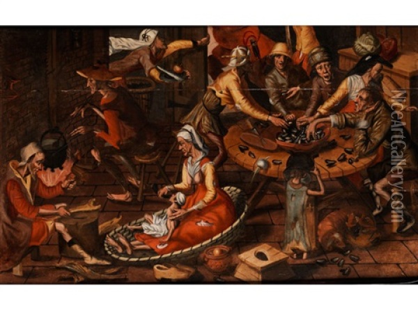 Ein Armenmahl Oil Painting - Marten van Cleve the Elder