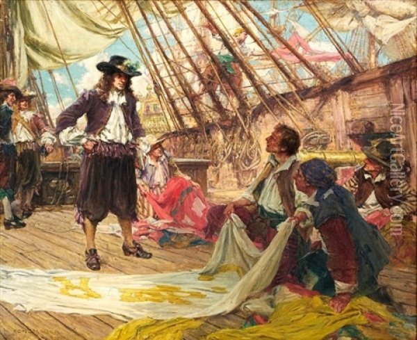 Samuel Pepys On Board Ship, May 13th 1660 Oil Painting - Arthur David Mccormick