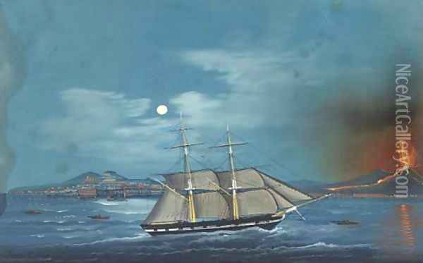 The brig Susan Montrose leaving Naples Oil Painting - Neapolitan School