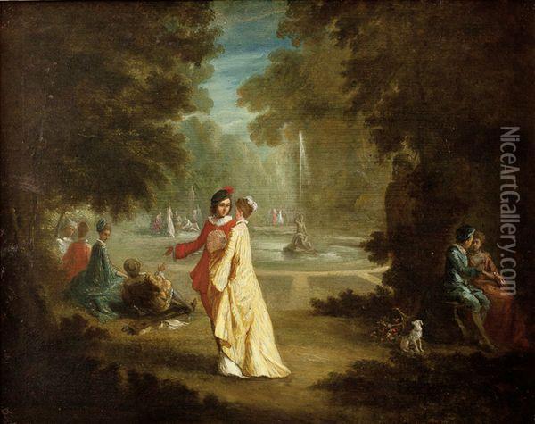 Couple Galant Dans Un Parc. Oil Painting - Watteau, Jean Antoine