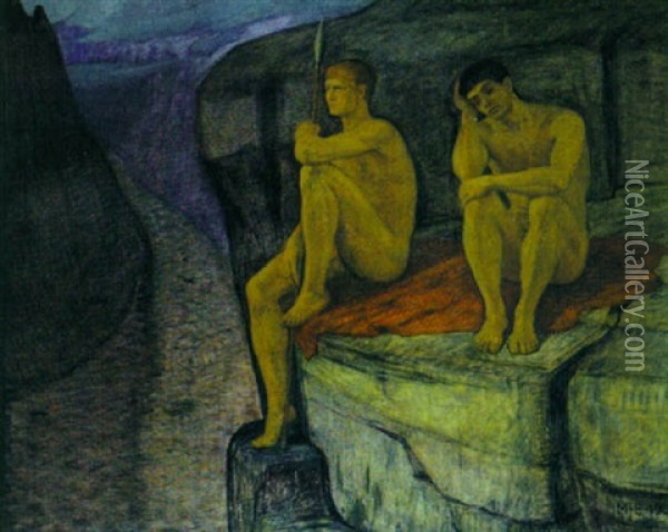 Die Dioskuren Kastor Und Polydeukes Am Eingang Zum Hades Oil Painting - Malthe Odin Engelstedt