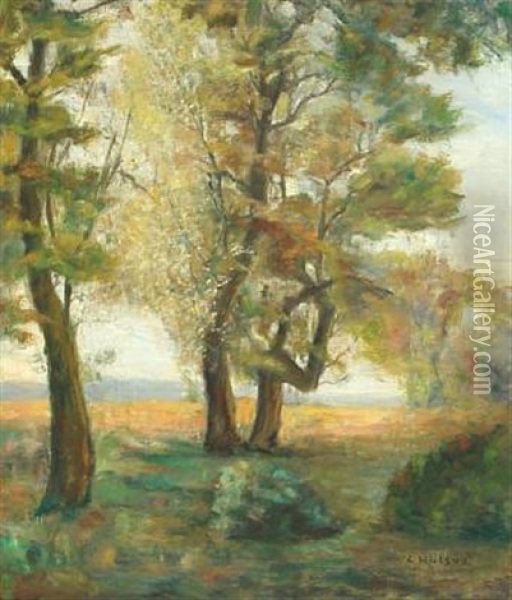 Landscape With Tall Trees By Glade Oil Painting - Carl Vilhelm Holsoe