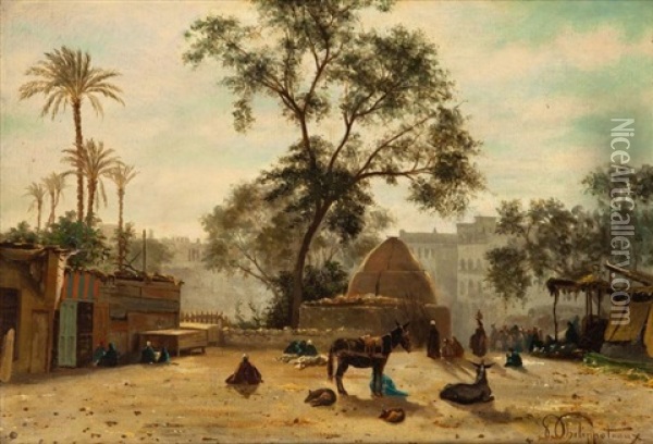 Place Du Marche, Choubrah, Egypte Oil Painting - Paul Dominique Philippoteaux