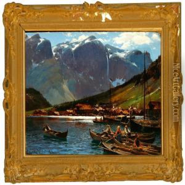 View Of A Norwegianfiord Oil Painting - Lauritz B. Holst