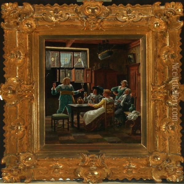 Interior With Cheerful People Oil Painting - Wilhelm F. Giessel