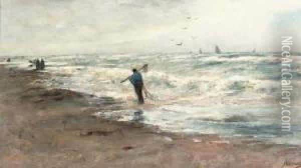 Shell Fishers On The Beach Oil Painting - Jan Hillebrand Wijsmuller