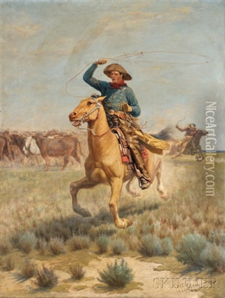 Cowboy Throwing Lasso Oil Painting - Charles Craig