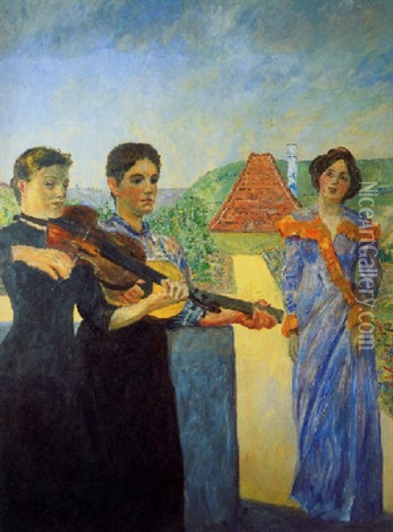 Drei Frauen Im Weinberg Oil Painting - Max Klinger