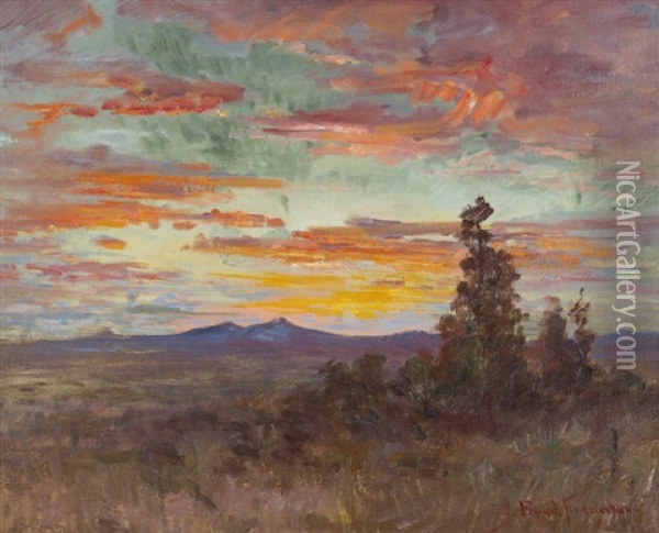 Sunset - Near Albuquerque, New Mexico - Volcano Peaks Oil Painting - John Bond Francisco
